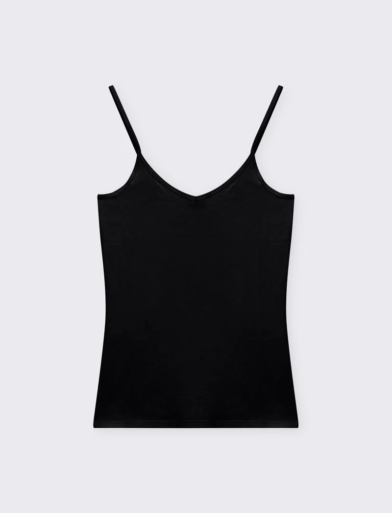 Top basico con scollo a v da donna - Nero