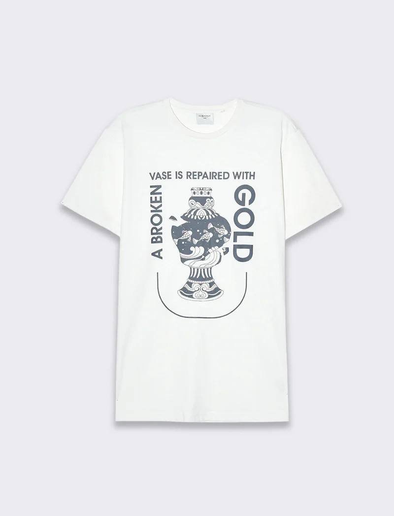 T-shirt in cotone con stampa regular fit da uomo - Bianco