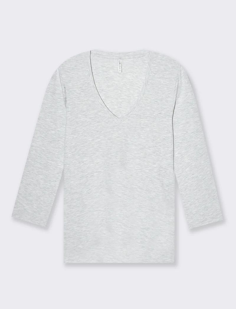 T-shirt basica scollo a v da donna - Grigio chiaro
