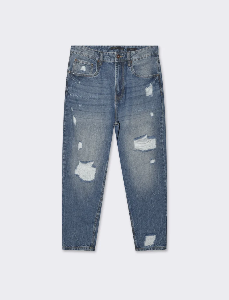Jeans denim medio loose fit con strappi da uomo - Denim