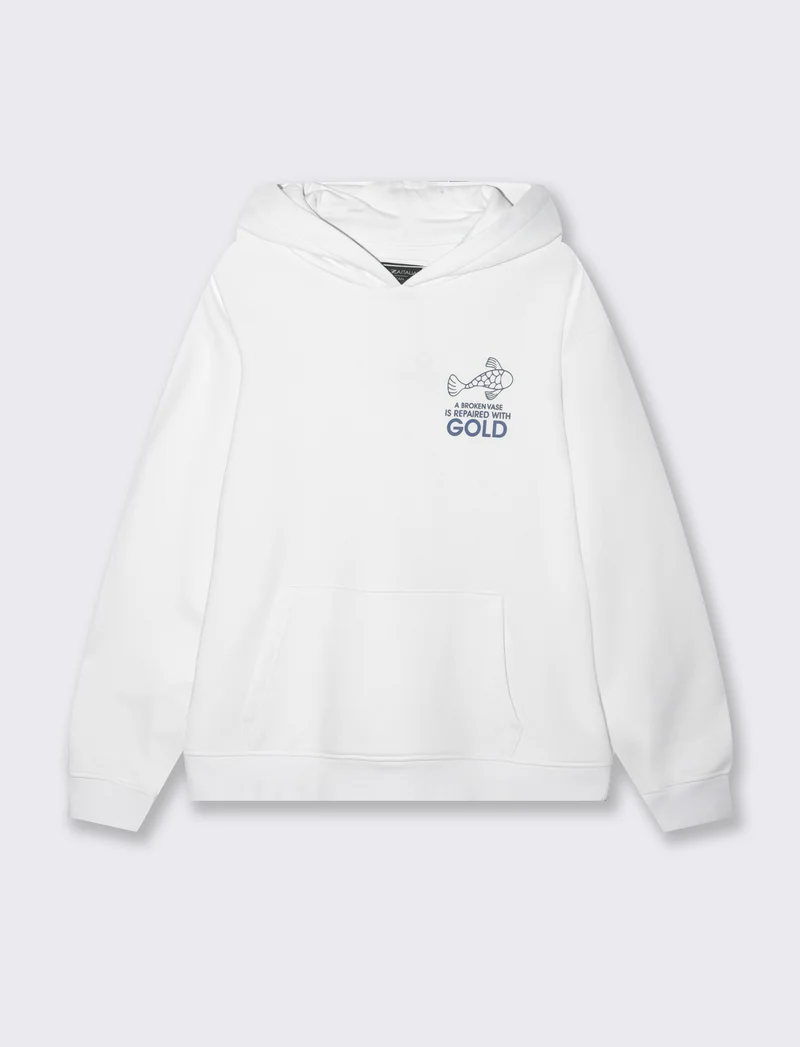 Felpa con stampe e cappuccio da uomo - Bianco