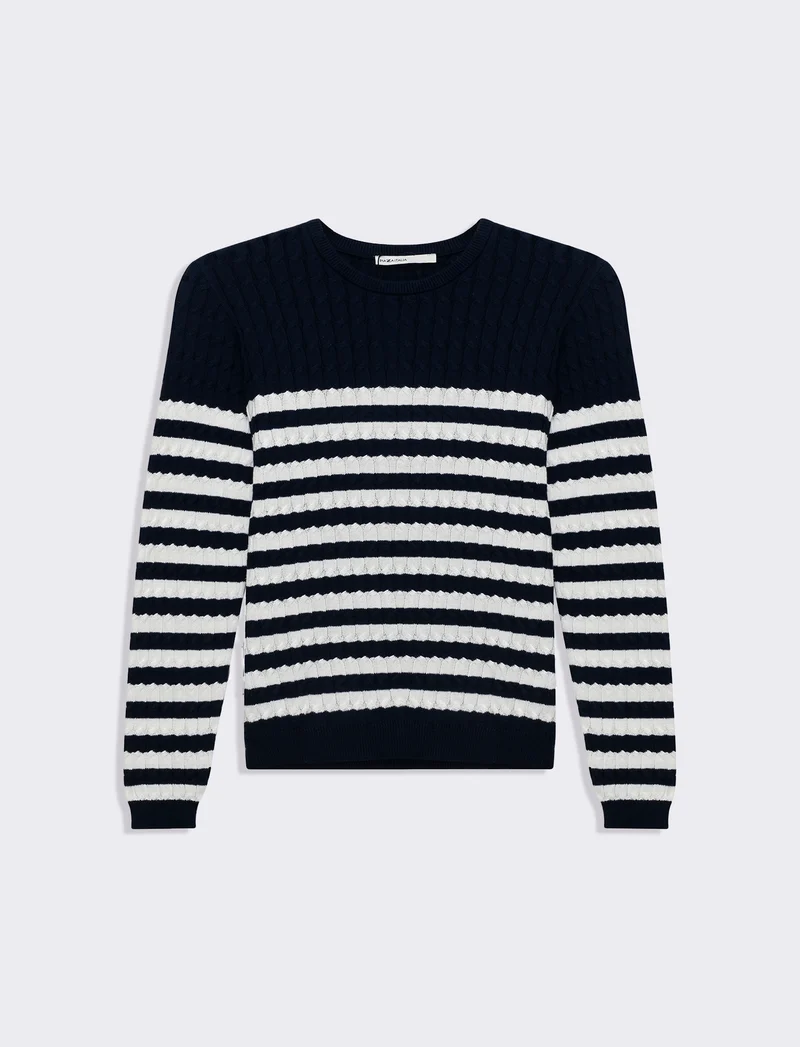 Maglia basica giro collo a trecce da donna - var 2