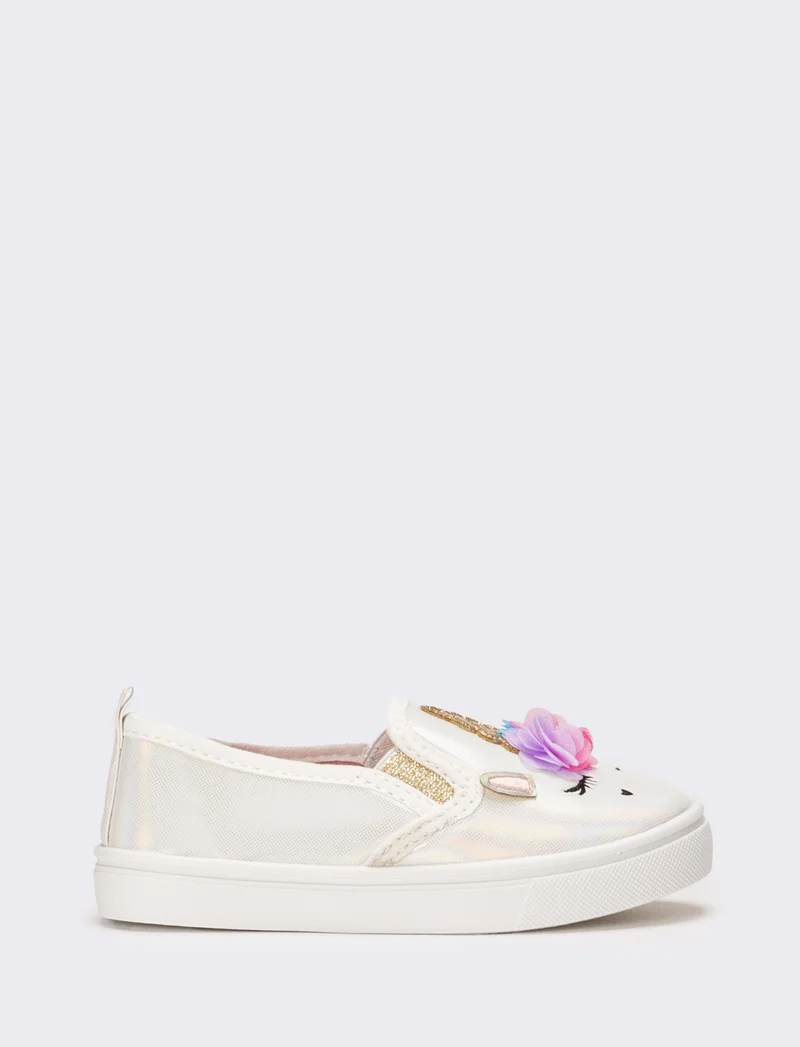 Slip-on unicorno da bambina - Bianco perla