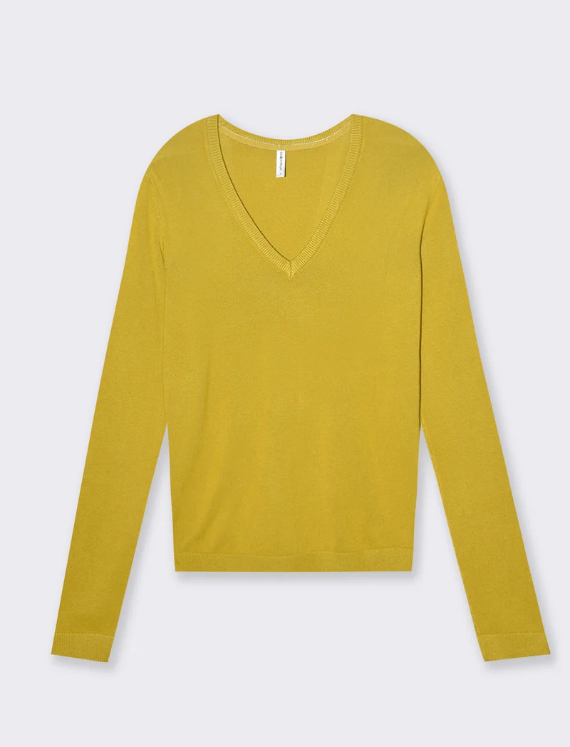Maglia basica scollo a v da donna - Mostarda