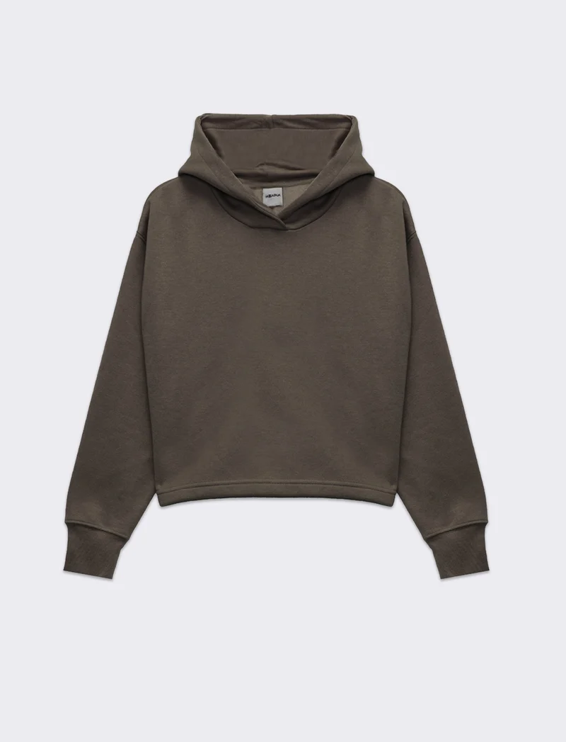 Felpa crop con cappuccio da donna - Verde salvia