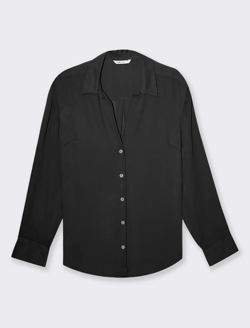 Camicia con spacchi sui fianchi da donna - Nero