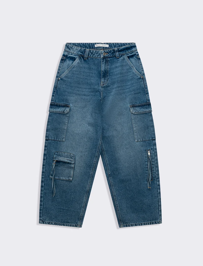 Denim cargo wide leg da donna - Denim