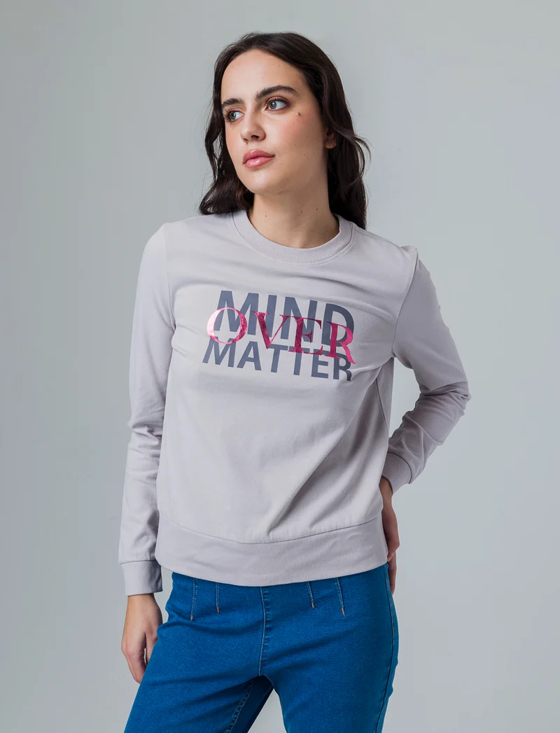 T-shirt manica lunga con stampa da donna - Bianco perla