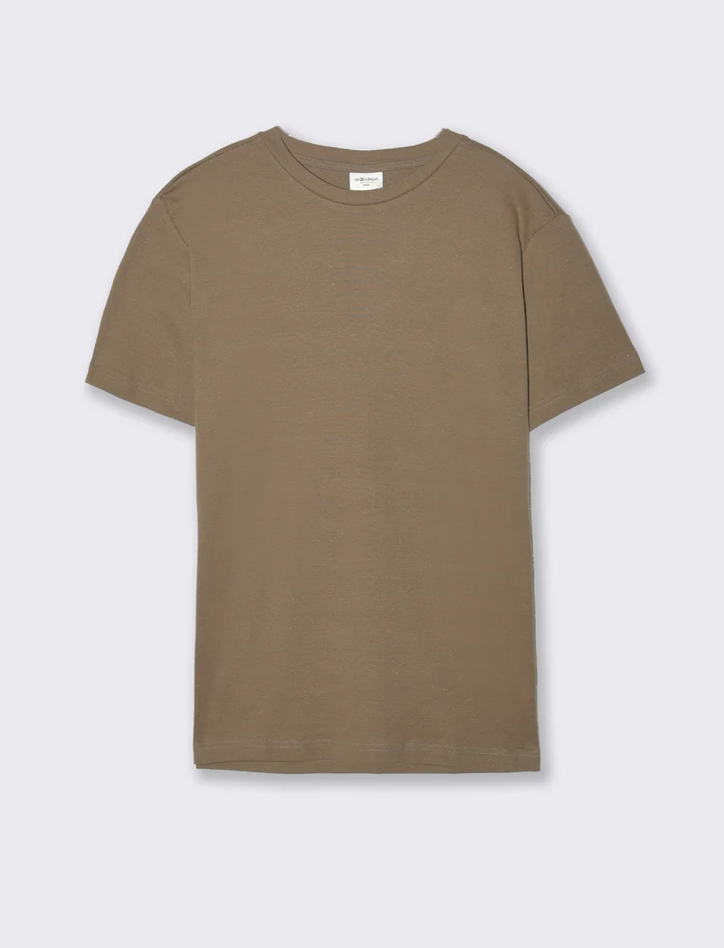 T-shirt girocollo in ottoman melange - Verde kaki
