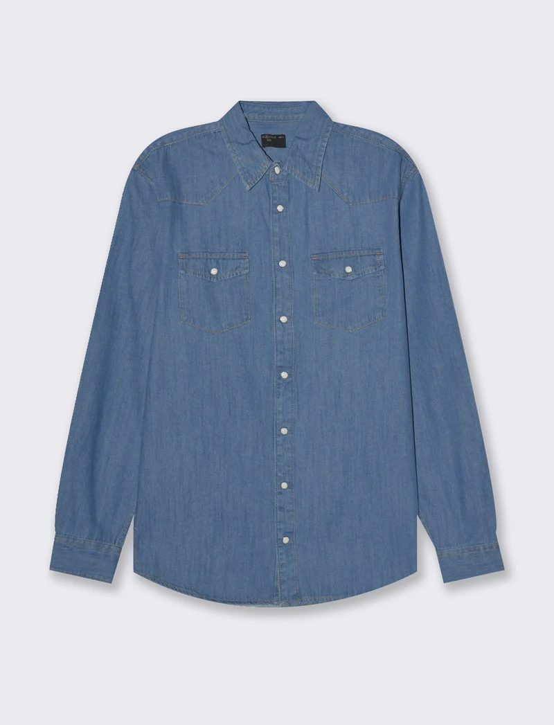 Camicia in denim con tasche da uomo - Denim