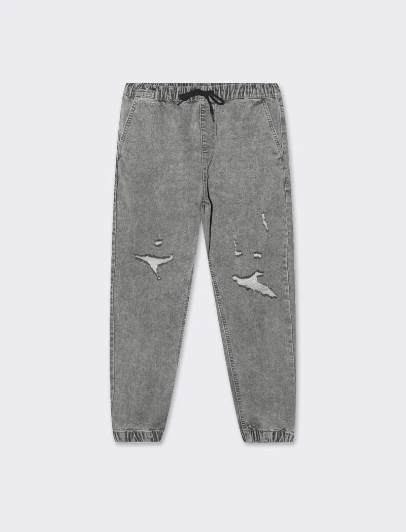 Jeans denim grigio con vita jogger e strappi da uomo - Grigio