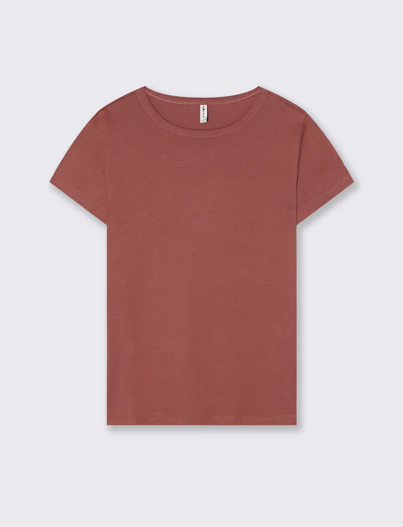 T-Shirt Basica Mezza Manica Girocollo - Rosso mattone