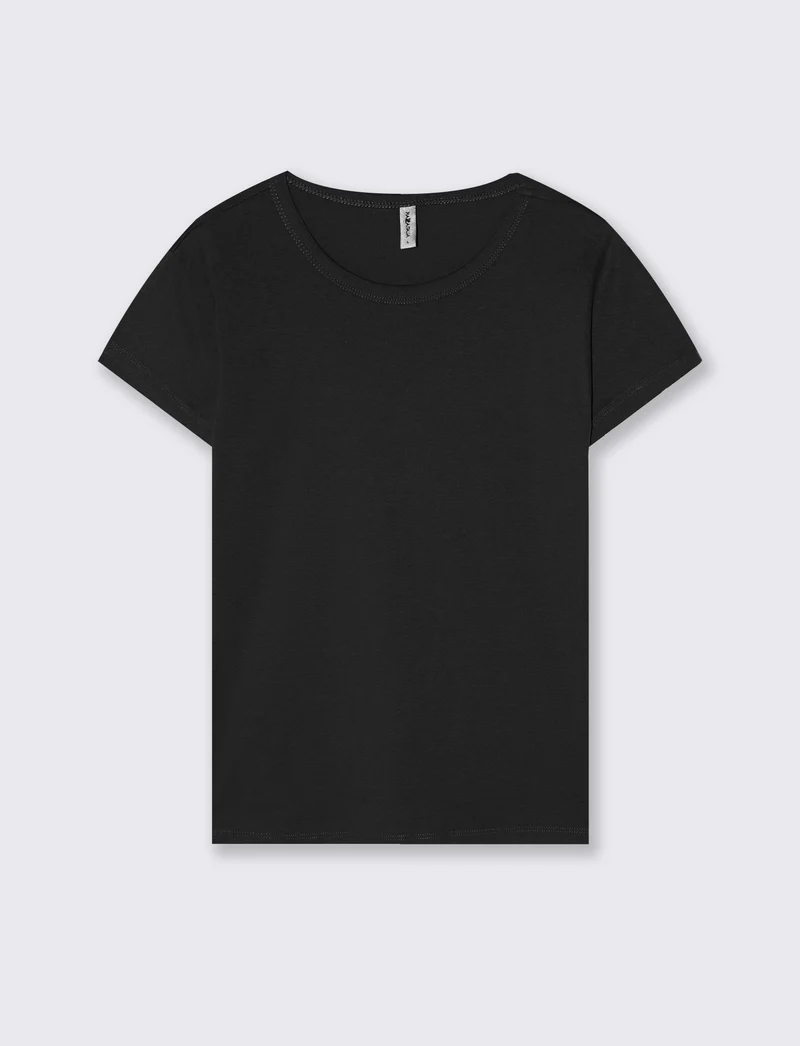 T-Shirt Basica Mezza Manica Girocollo - Nero
