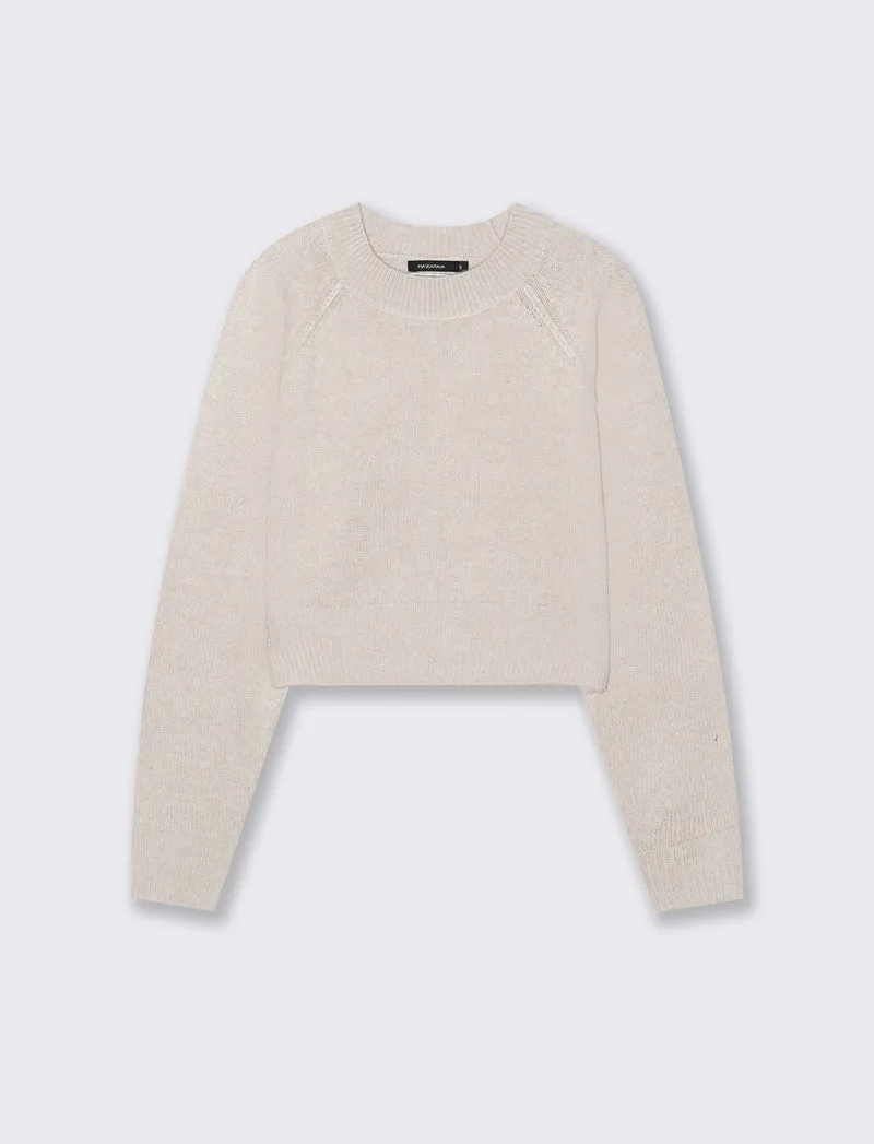 PULLOVER CROP CON CUCITURE IN RILIEVO - Beige grano