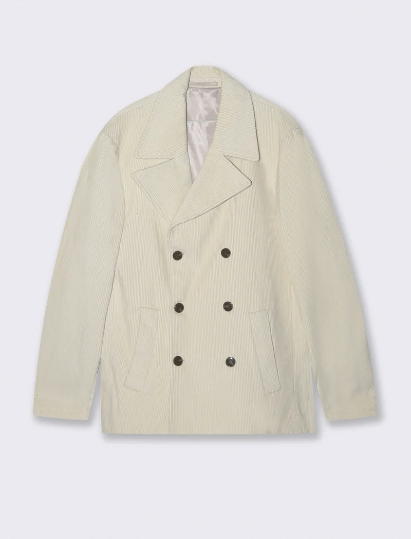GIACCONE IN VELLUTO A COSTE DOPPIO PETTO - Beige ecru