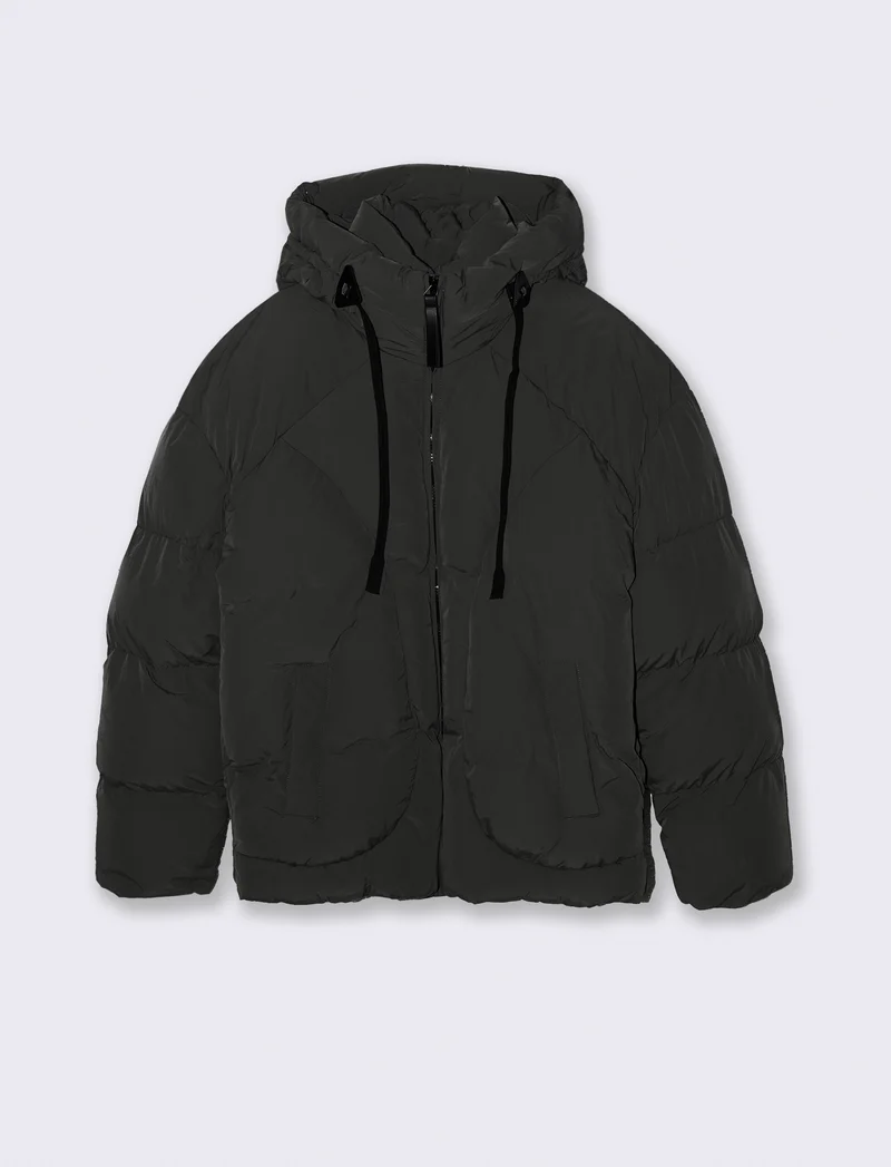 GIUBBOTTO BOXY FIT CON CAPPUCCIO - Nero