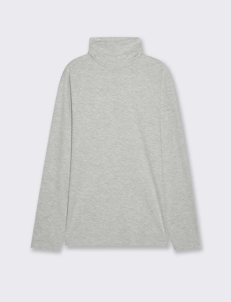 T-SHIRT COLLO ALTO BASIC SLIM FIT - Grigio mel.