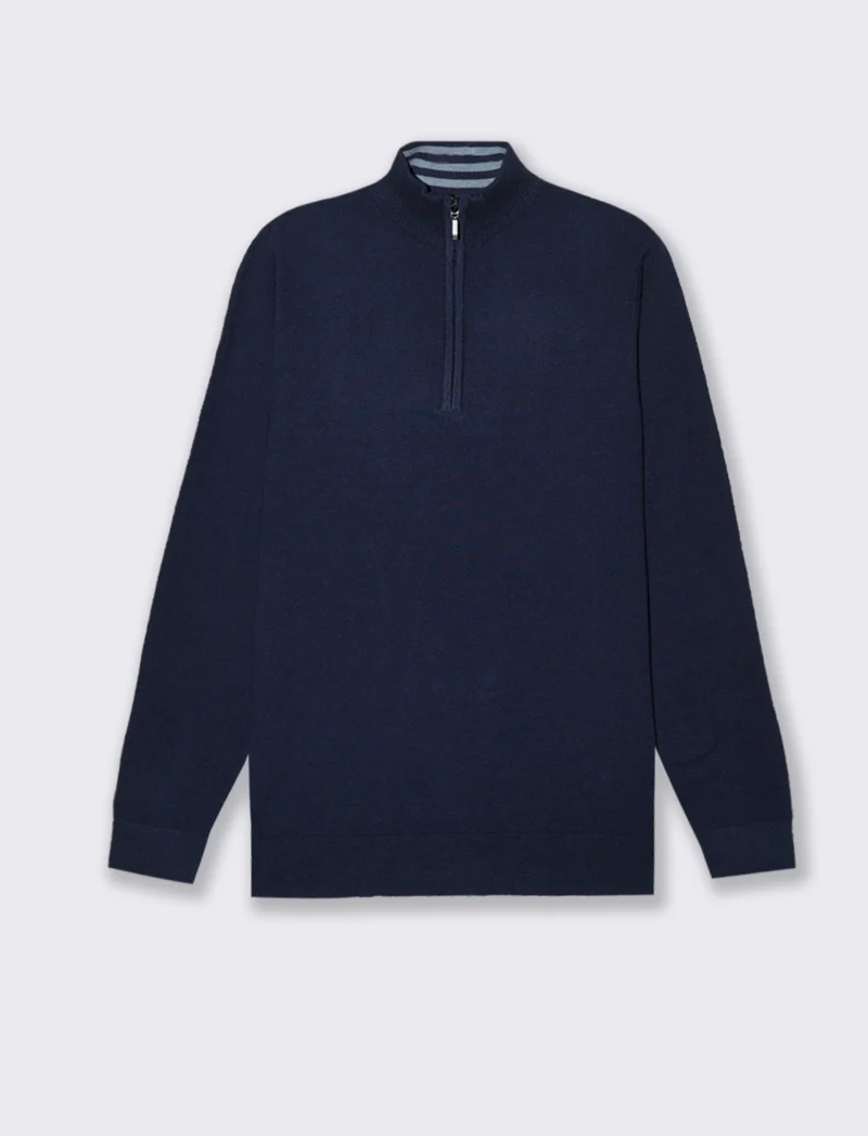 MAGLIA COLLO ALTO CON ZIP - Blu melange