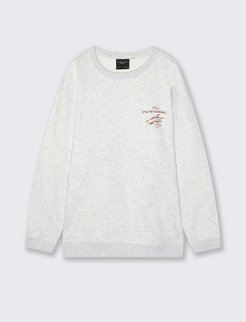 Felpa girocollo in misto cotone garzato relaxed fit. - grigio-giallo