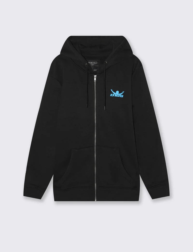 FELPA CON CAPPUCCIO, CERNIERA E STAMPE DIOS - Nero-blu