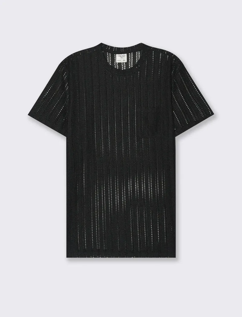 T-shirt in maglia crochet da uomo - Nero