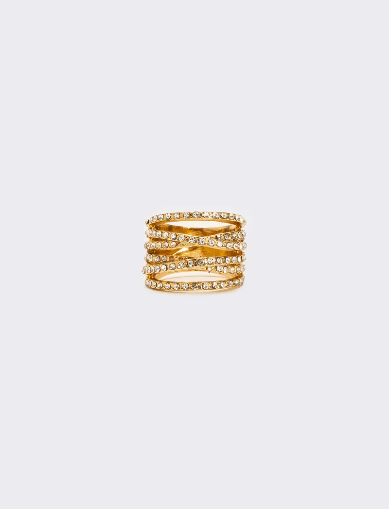 Anello fascia strass - Oro