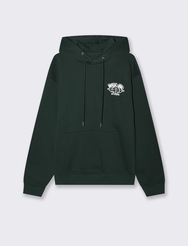 FELPA CON CAPPUCCIO E STAMPE - Verde scuro