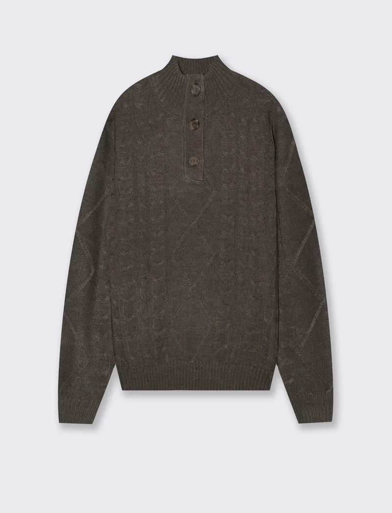 MAGLIA MEZZO COLLO A TRECCE - Moro