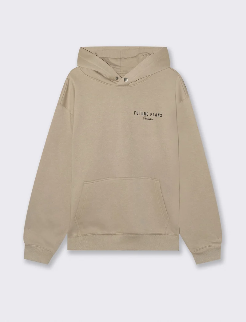 FELPA CON CAPPUCCIO E STAMPE - Beige