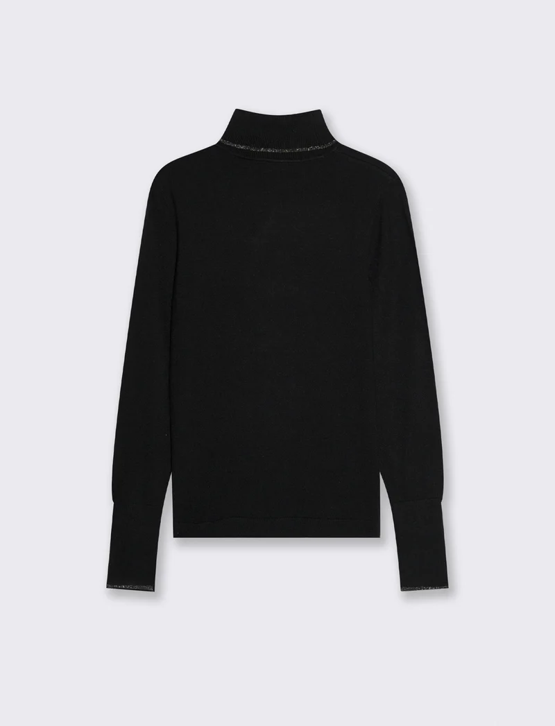 PULLOVER CON BORDINO CON TESSUTO CON FIBRA EFFETTO METALLO - Nero