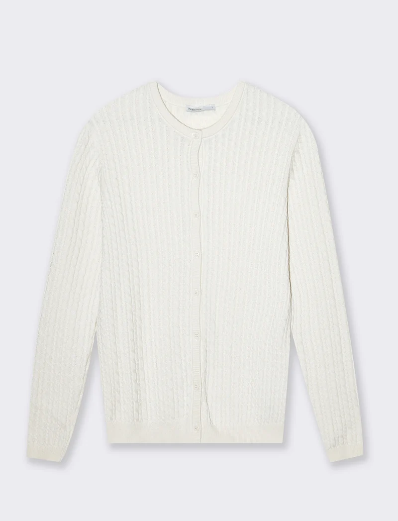 Cardigan basico a trecce da donna - Avorio