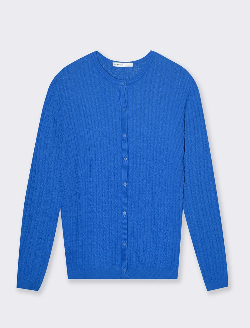 Cardigan basico a trecce da donna - Azzurro