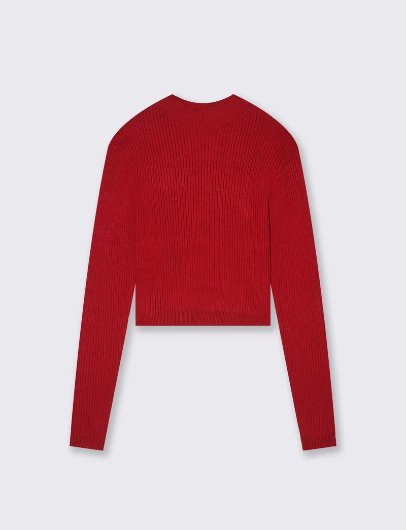 PULLOVER CROP A COSTE - Rosso