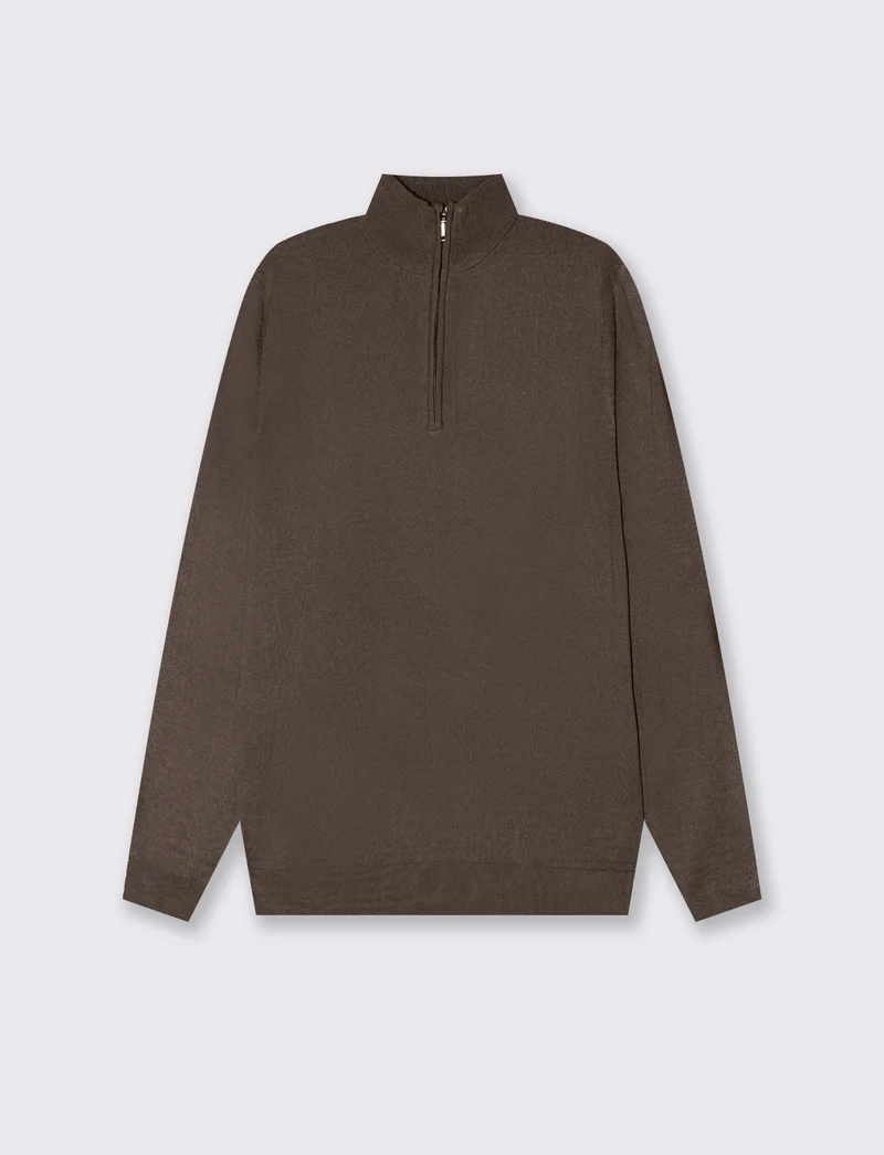 MAGLIA BASIC COLLO ALTO ZIP - Moro