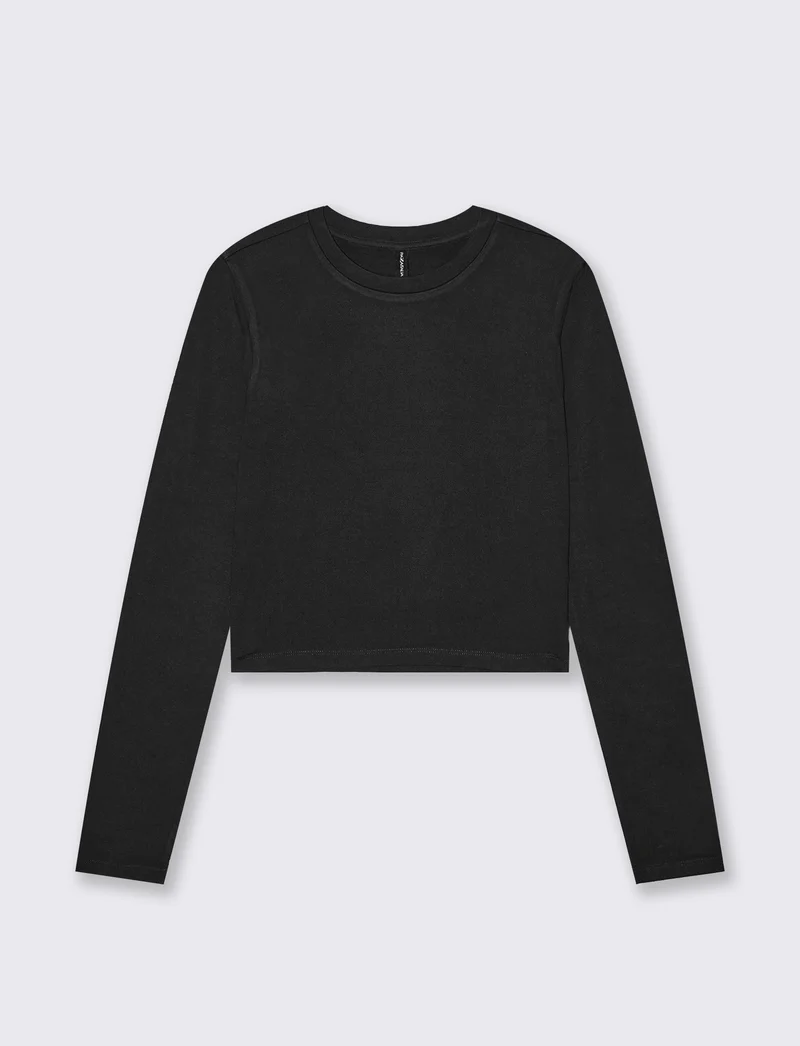 T-SHIRT BASICA CROP - Nero