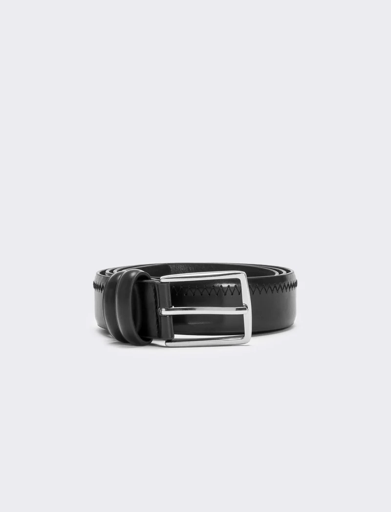 Cintura uomo zig zag con 2 passanti h 3,5 cm - Nero