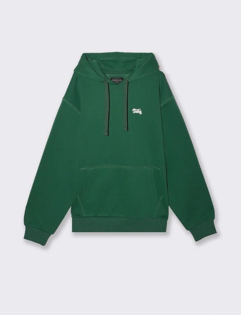 FELPA CON CAPPUCCIO E RICAMO - Verde