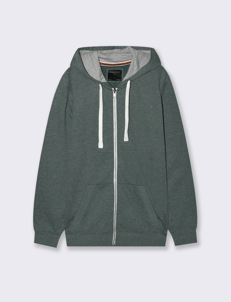 FELPA CON CAPPUCCIO E CERNIERA - Verde scuro