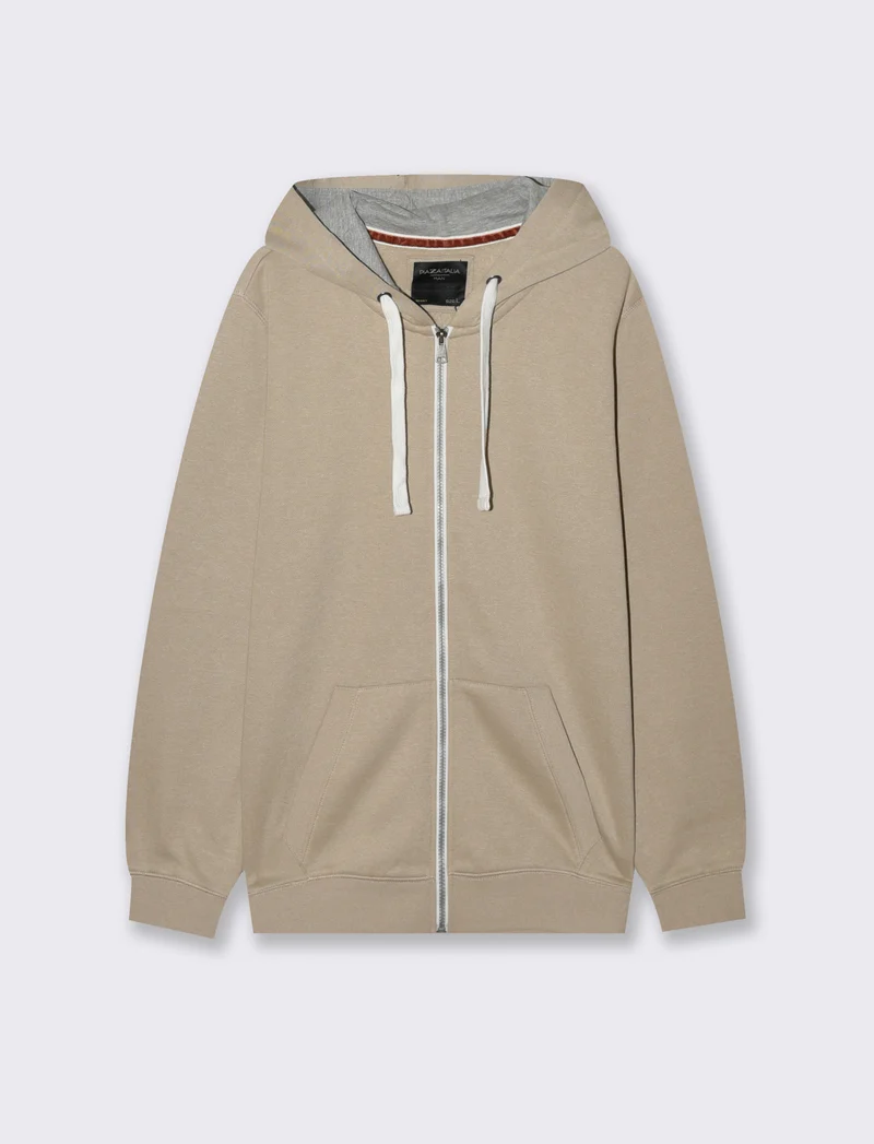 FELPA CON CAPPUCCIO E CERNIERA - Beige