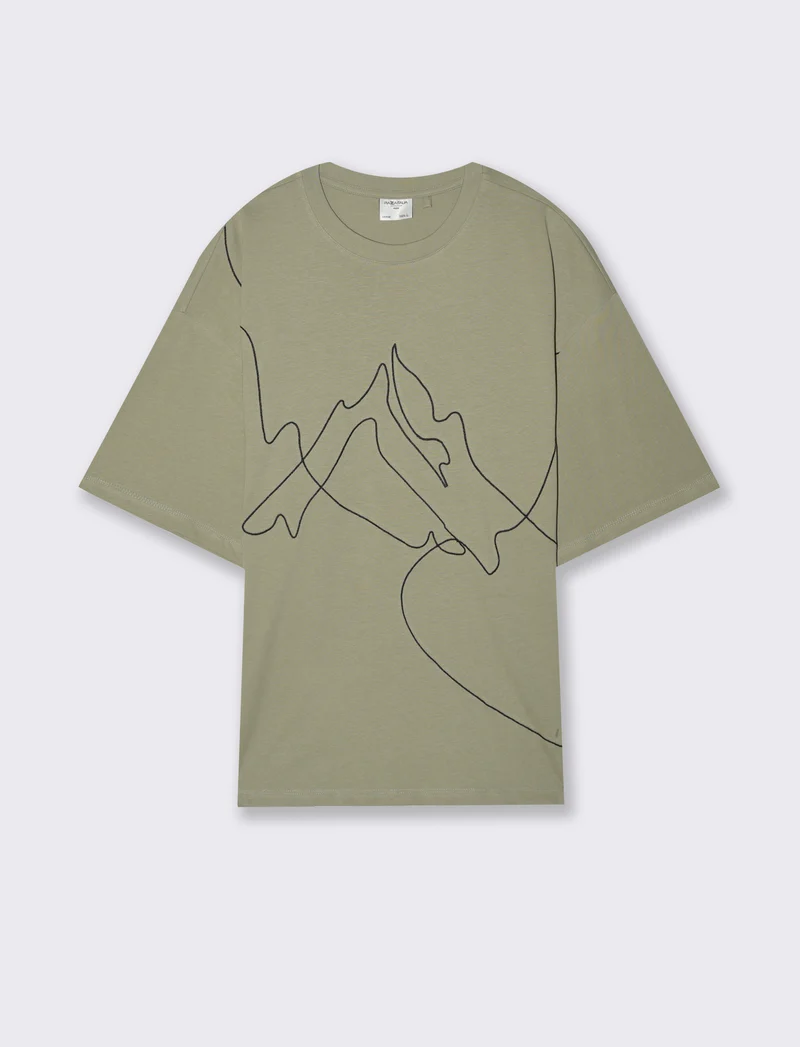 T-shirt boxy fit con ricamo - Verde salvia