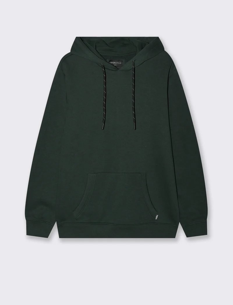 FELPA BASIC CON CAPPUCCIO - Verde scuro