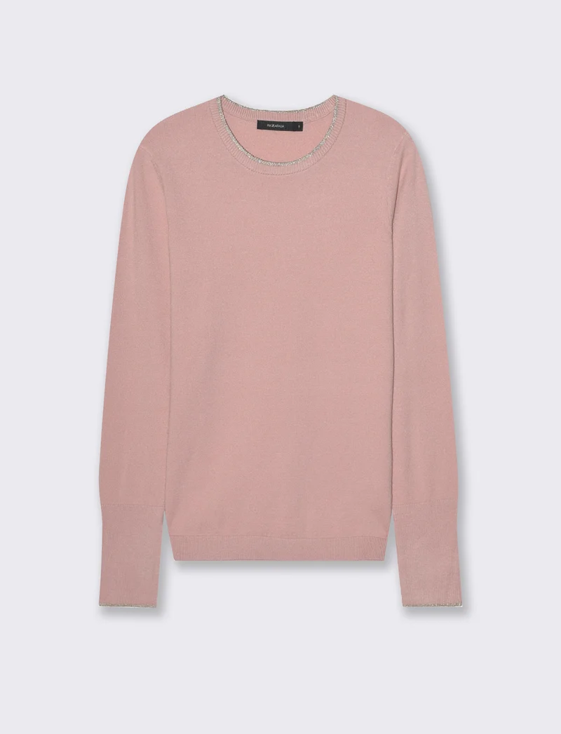 PULLOVER CON BORDINO IN TESSUTO CON FIBRA EFFETTO METALLO - Rosa antico