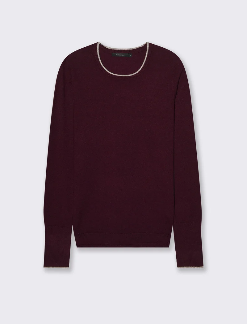 PULLOVER CON BORDINO IN TESSUTO CON FIBRA EFFETTO METALLO - Bordeaux