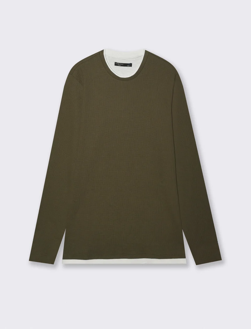 MAGLIA GIROCOLLO STRUTTURA WAFFEL - Verde militare