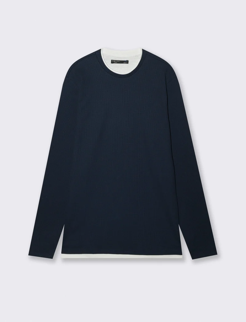 MAGLIA GIROCOLLO STRUTTURA WAFFEL - Blu