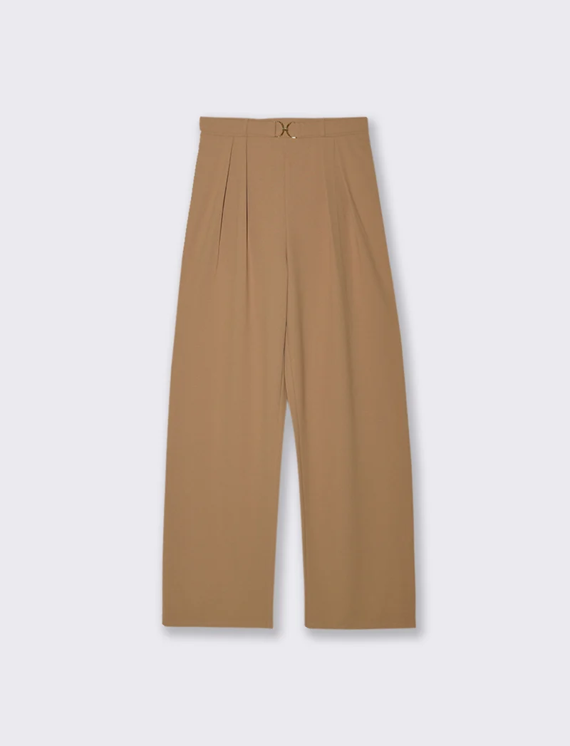 PANTALONE CON FIBIA E PENCE - Cammello