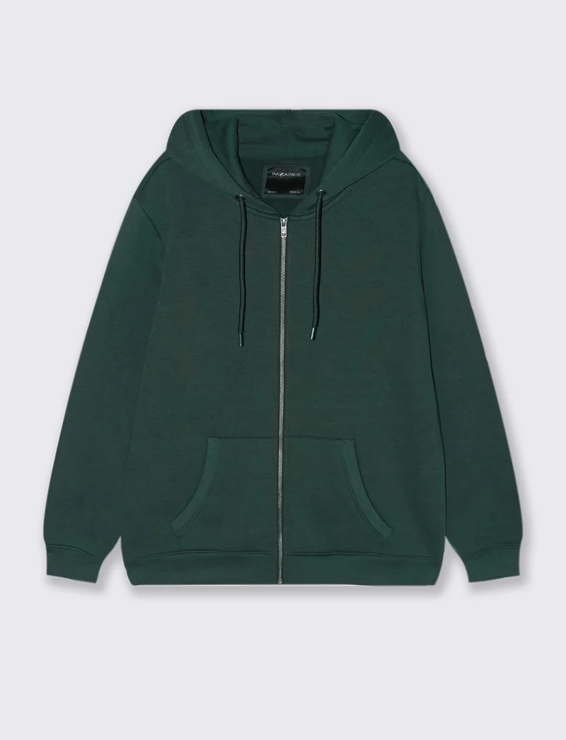 FELPA BASIC CON CAPPUCCIO E CERNIERA - Verde scuro