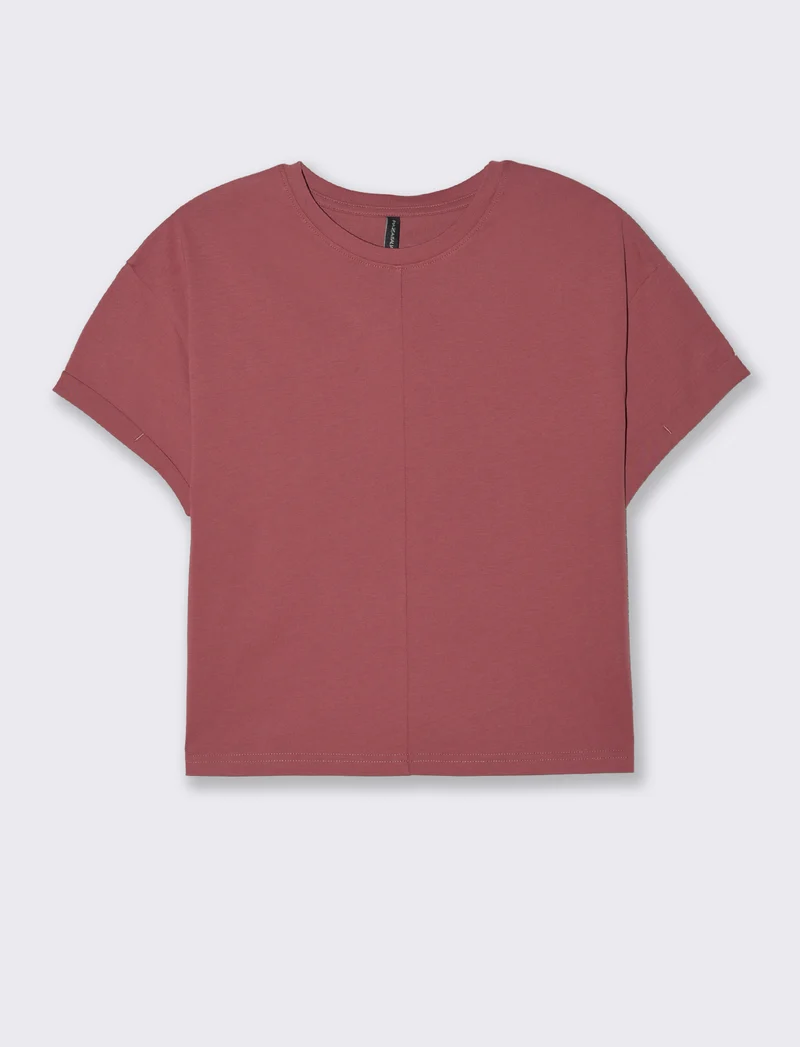 T-SHIRT CON RISVOLTO - Rosso mattone
