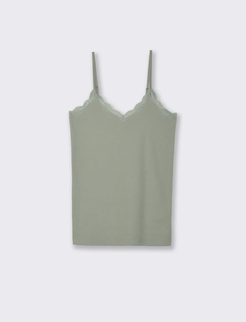 TOP CON PIZZO - Verde foresta