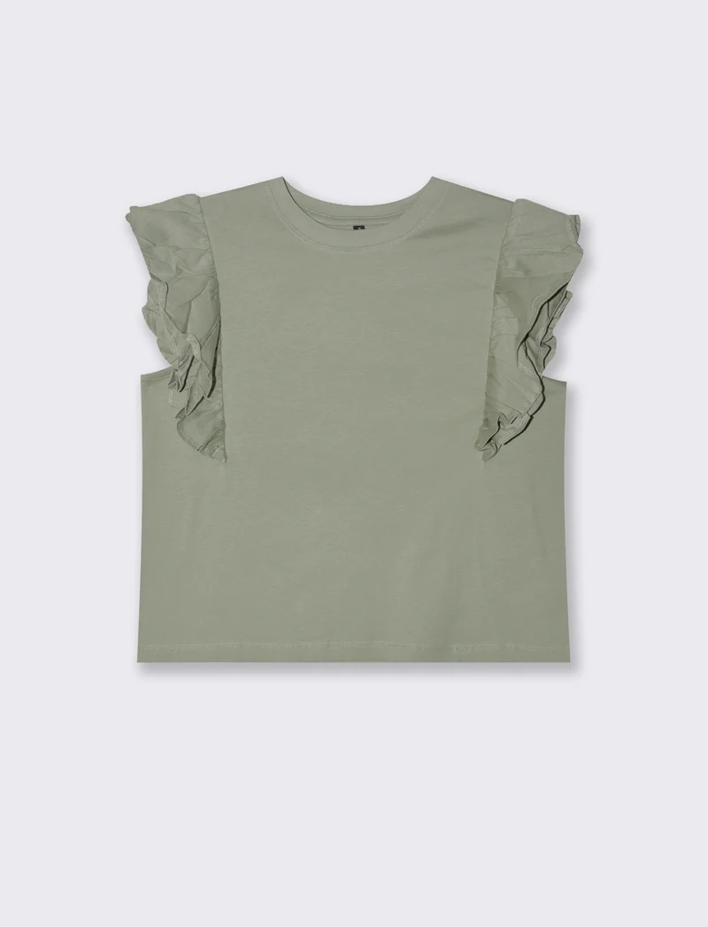 T-SHIRT CON ROUCHES - Verde foresta